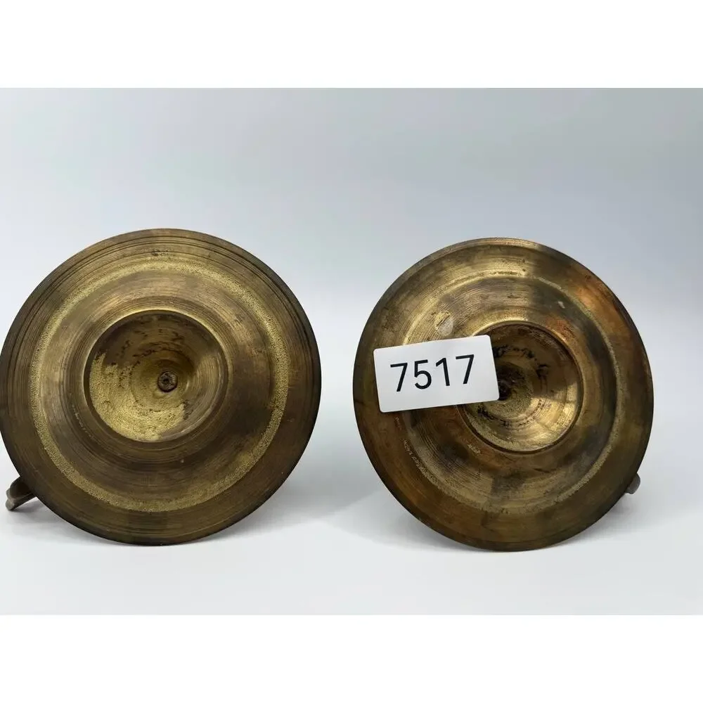 Vintage Brass Candle Holders Set of 2 Chamberstick Handle 2.62 lb Decor